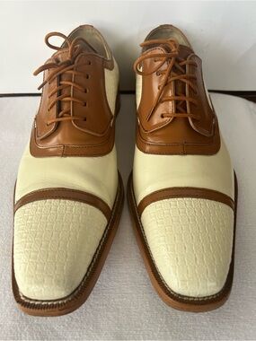 Two-Tone Tan and Cream Men’s Derby Dress Shoes